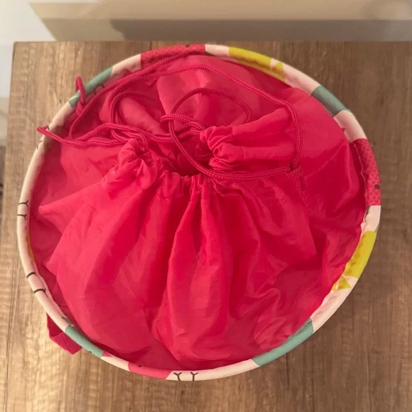 thirty-one Pink and Teal Bird Print Drawstring Storage Bin - Picture 4 of 9